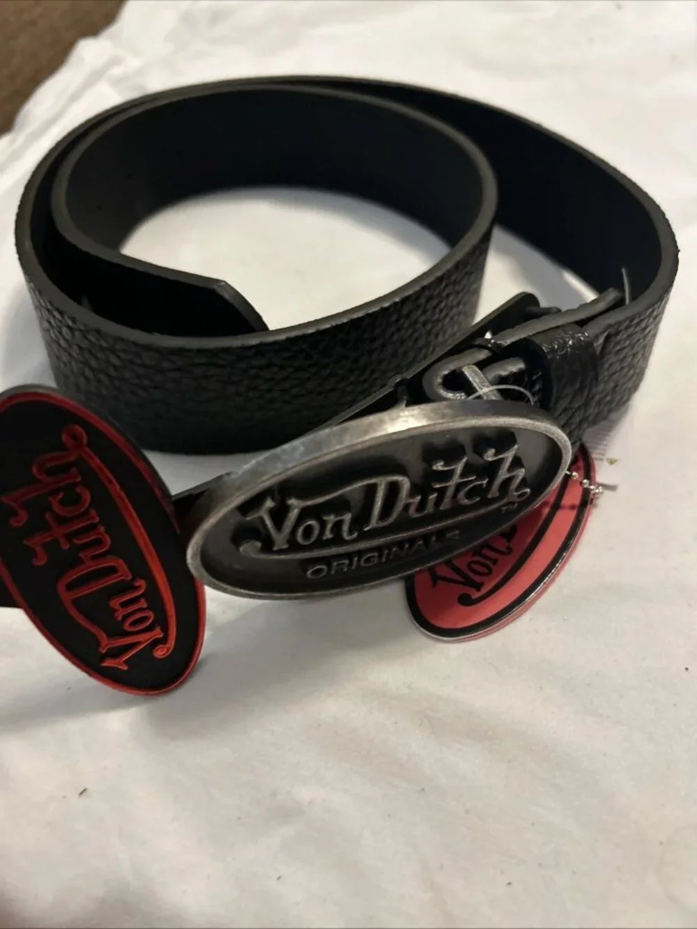 Von Dutch Originals Men's Black Belt Size 38 Adjustable Buckle Blk Silve